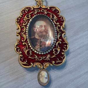Ornate Red and Gold Portrait Medallion Wall Accent